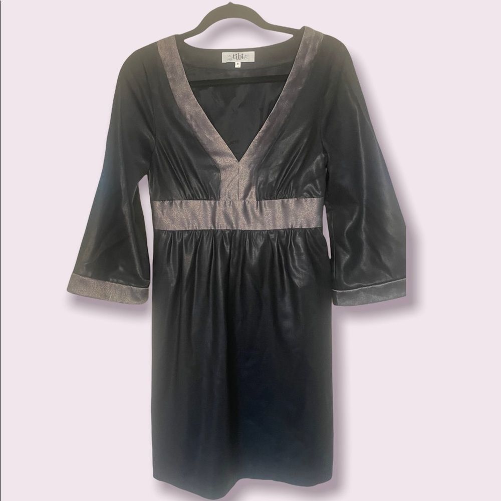 Tibi Metallic Long Sleeve Wool Lane Dress Size 6 - Black